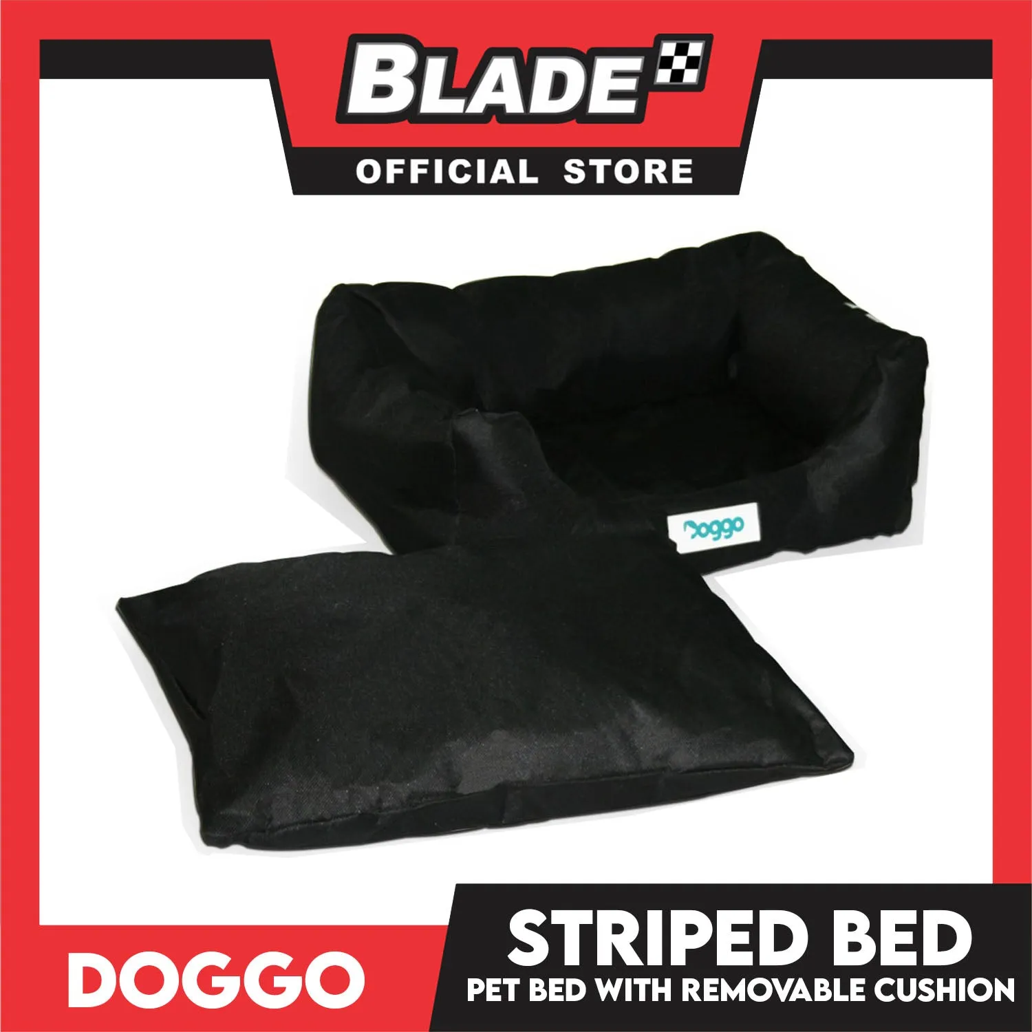 Doggo Striped Bed Black with White Striped (Extra Large) with Removable Cushion