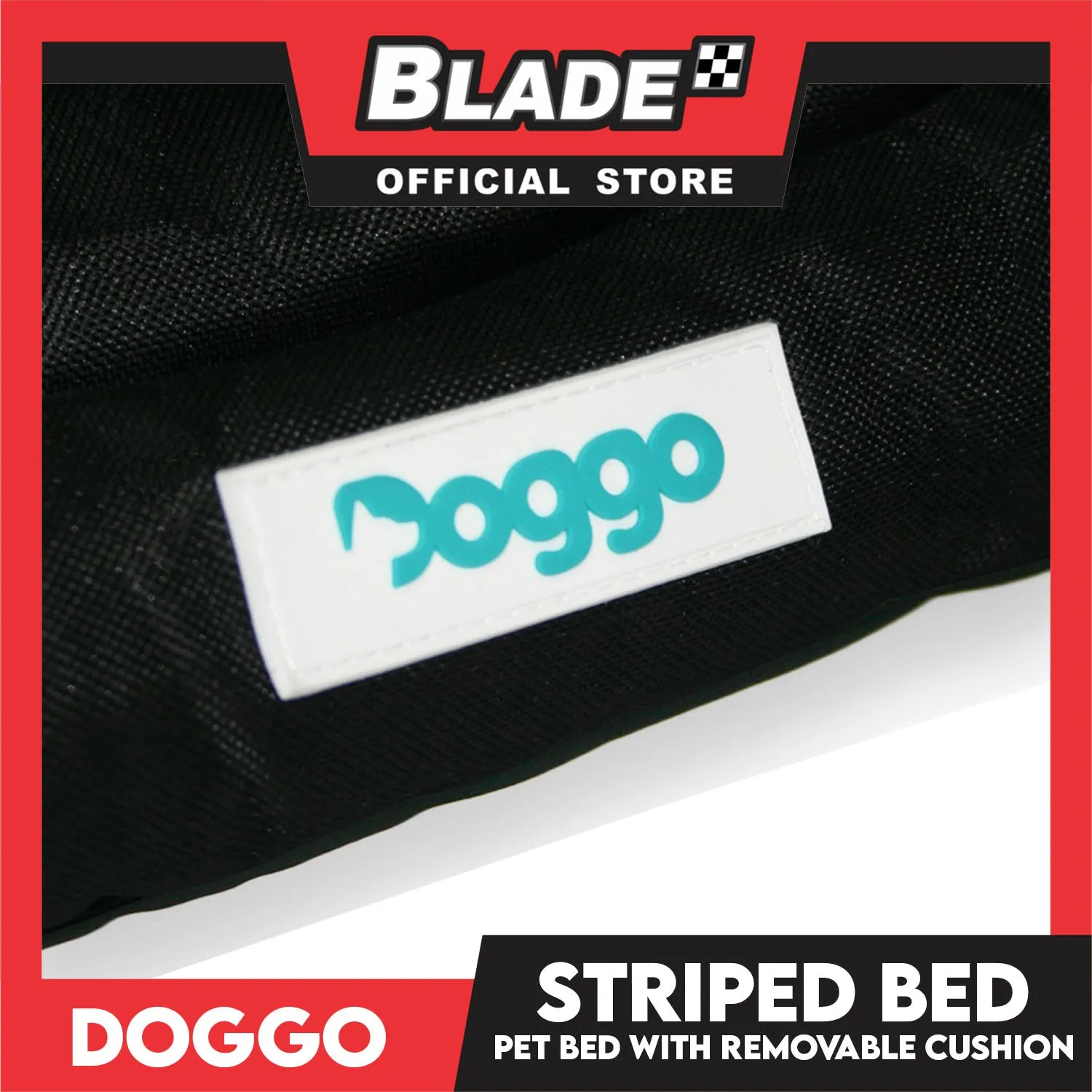 Doggo Striped Bed Black with White Striped (Extra Large) with Removable Cushion