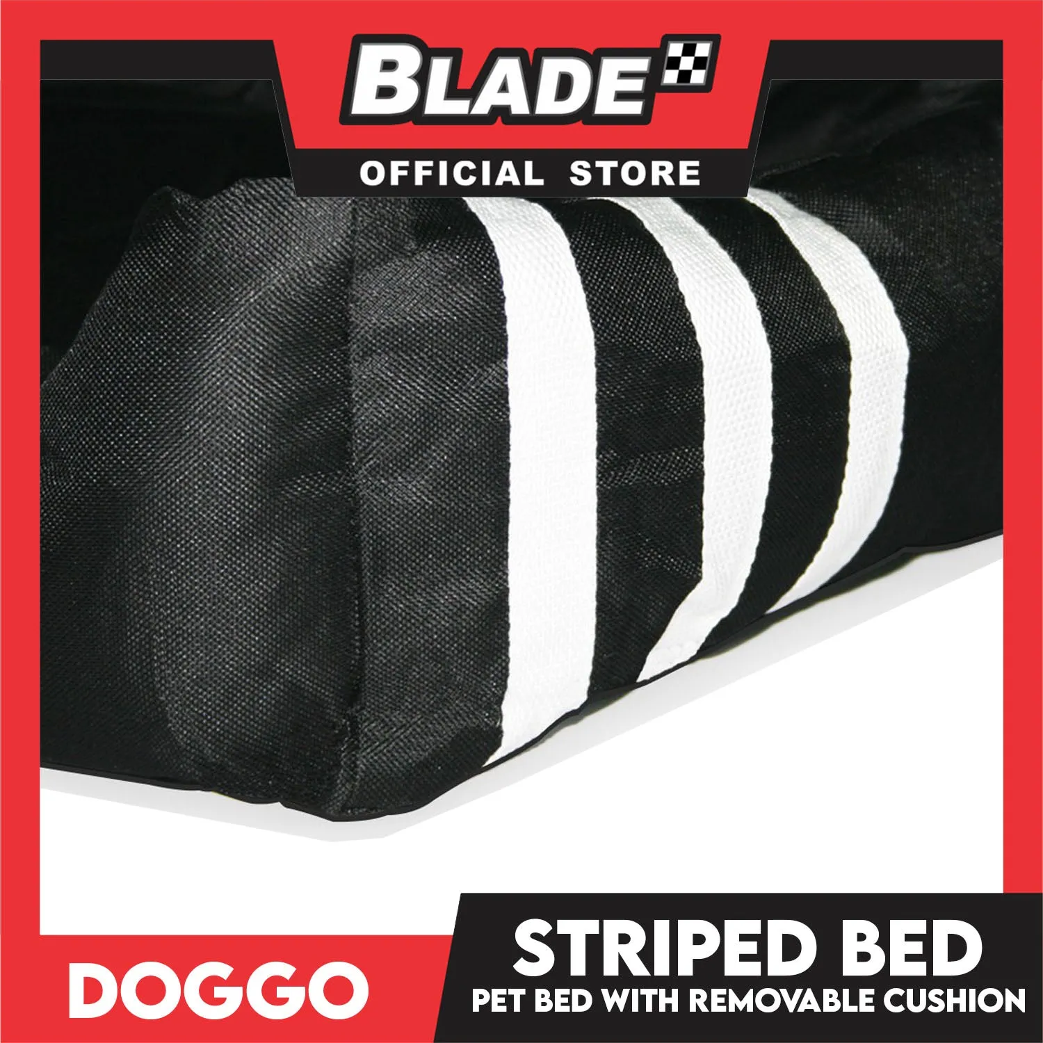 Doggo Striped Bed Black with White Striped (Extra Large) with Removable Cushion