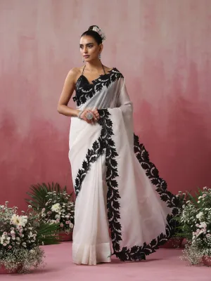 Double Life White Gold Crushed Organza Saree with Sequin Blouse Fabric
