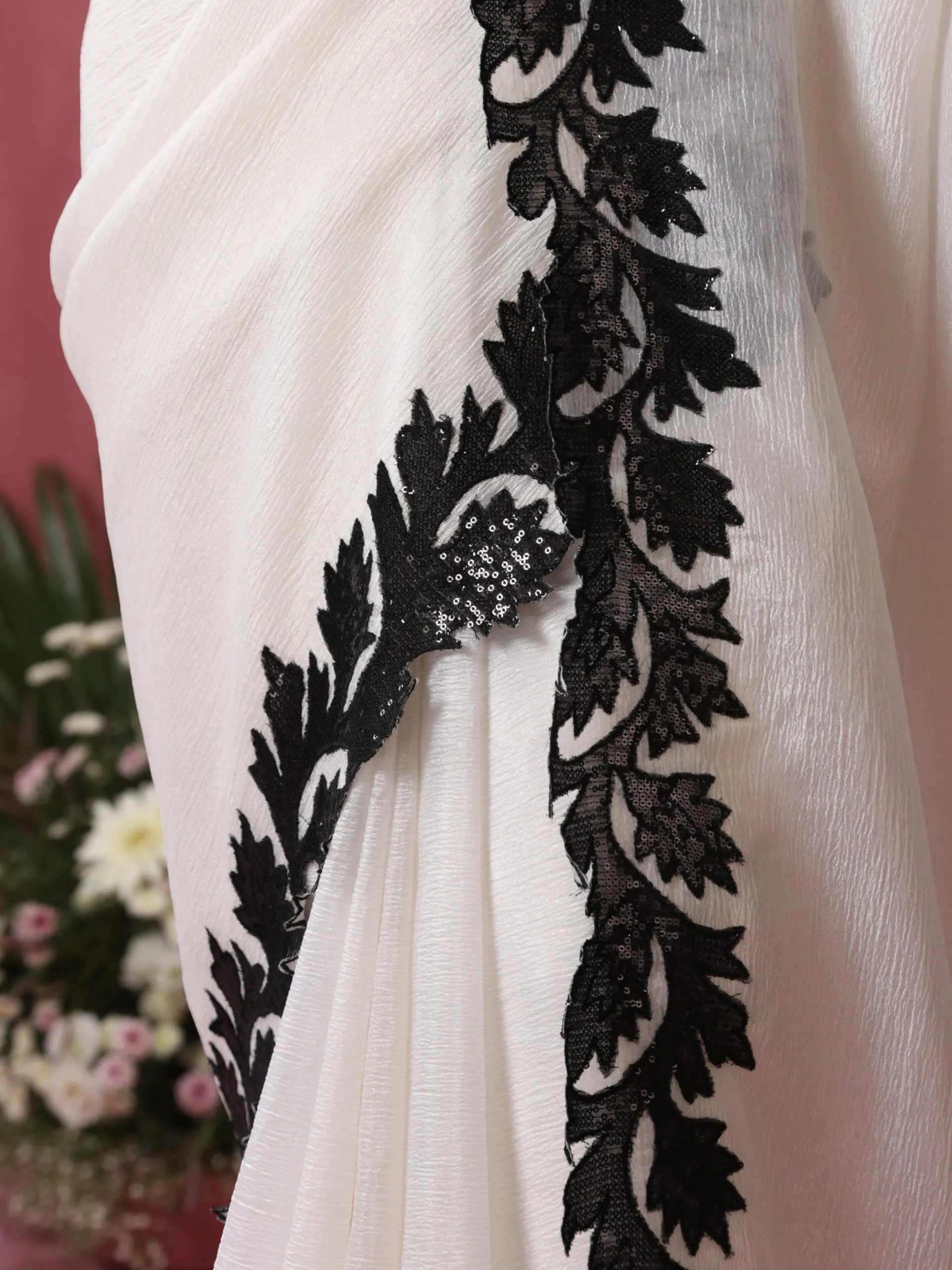 Double Life White Gold Crushed Organza Saree with Sequin Blouse Fabric