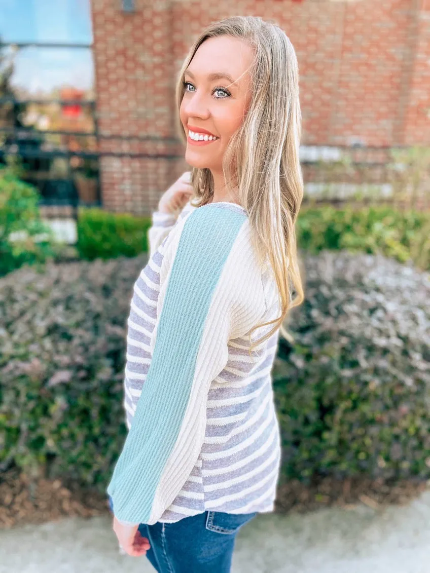 Dusty Blue & Ivory Top