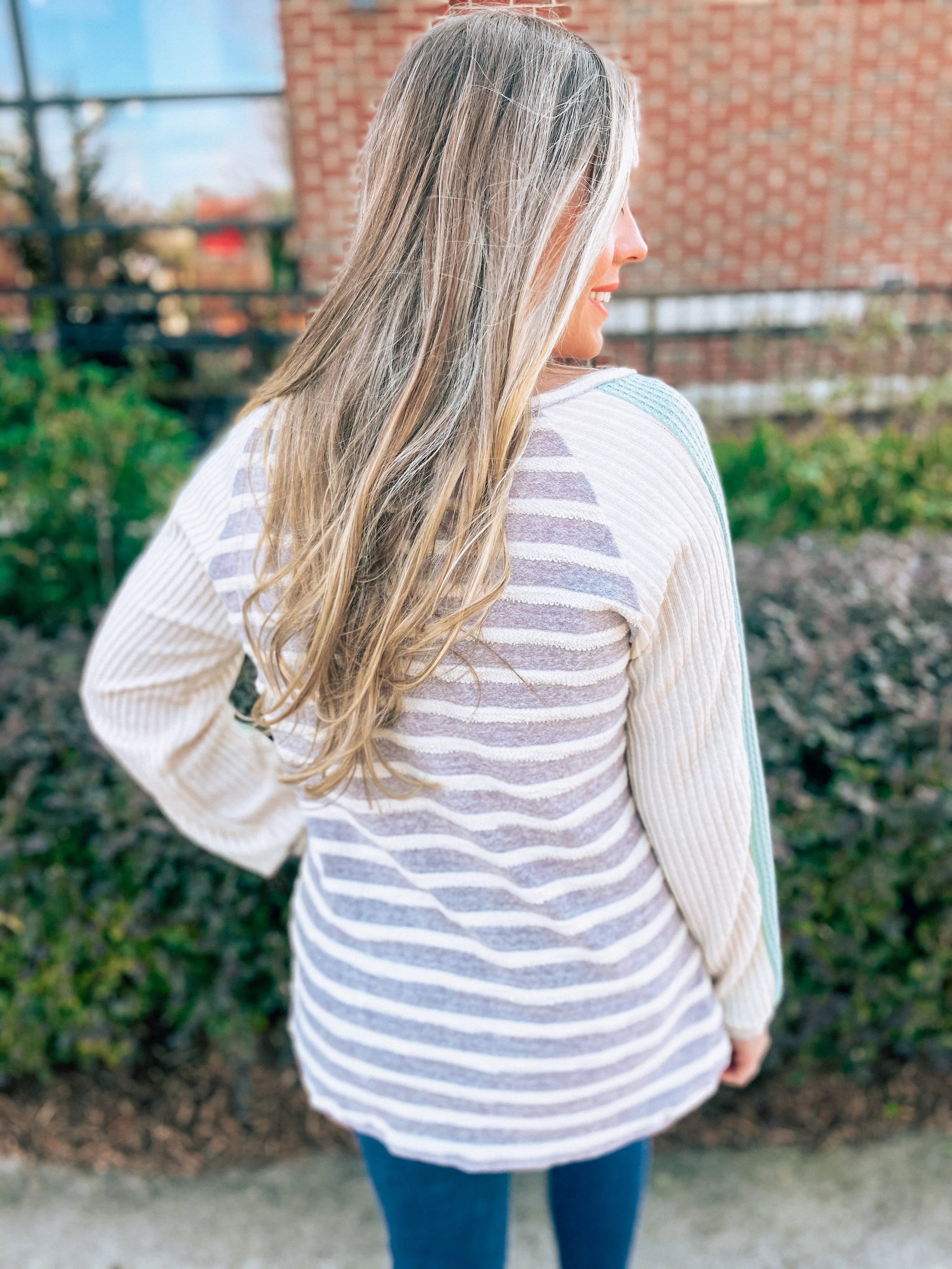 Dusty Blue & Ivory Top