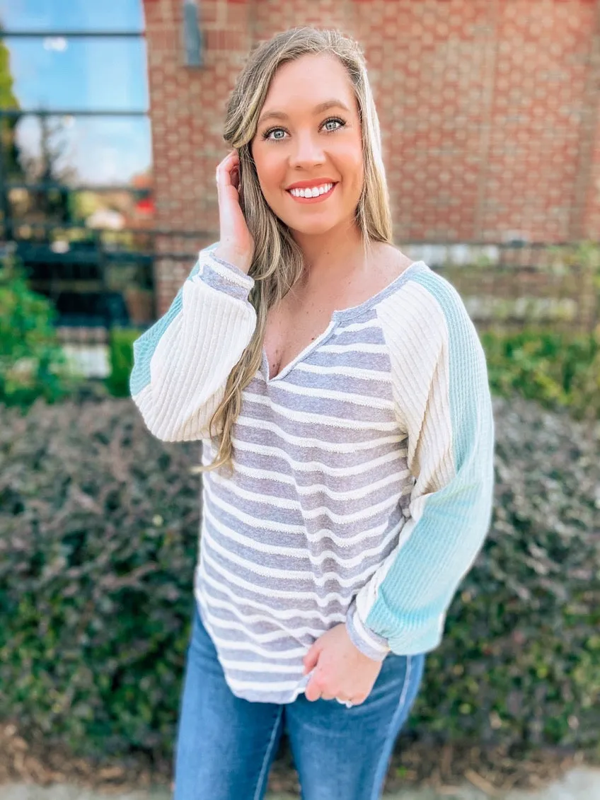 Dusty Blue & Ivory Top