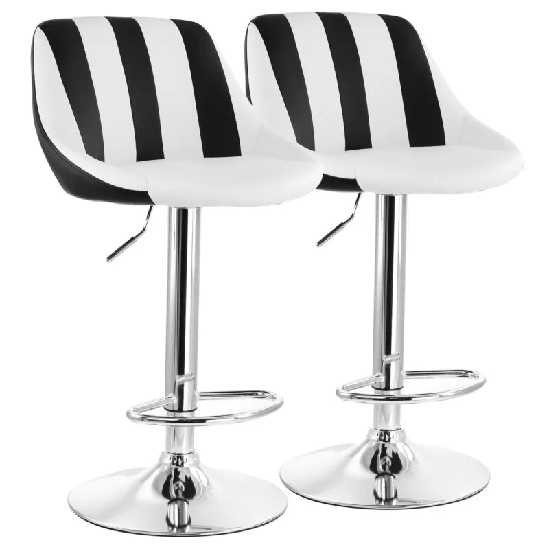 Elama 2 Piece Adjustable Faux Leather Bar Stool in Striped Black and White with