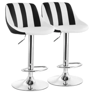 Elama 2 Piece Adjustable Faux Leather Bar Stool in Striped Black and White with