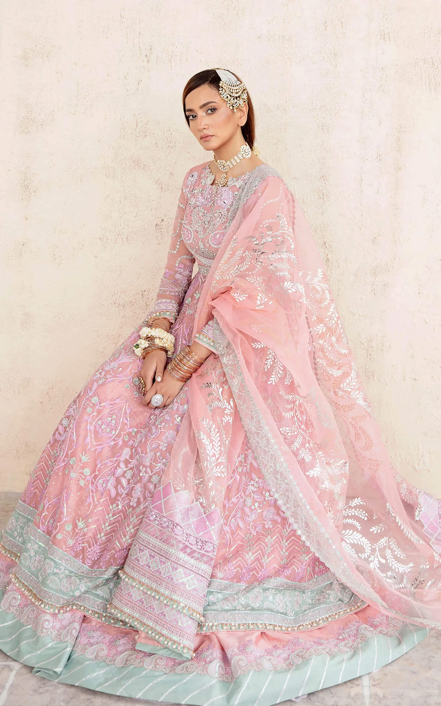 Embroidered Pink Pakistani Party Dress in Pishwas Style
