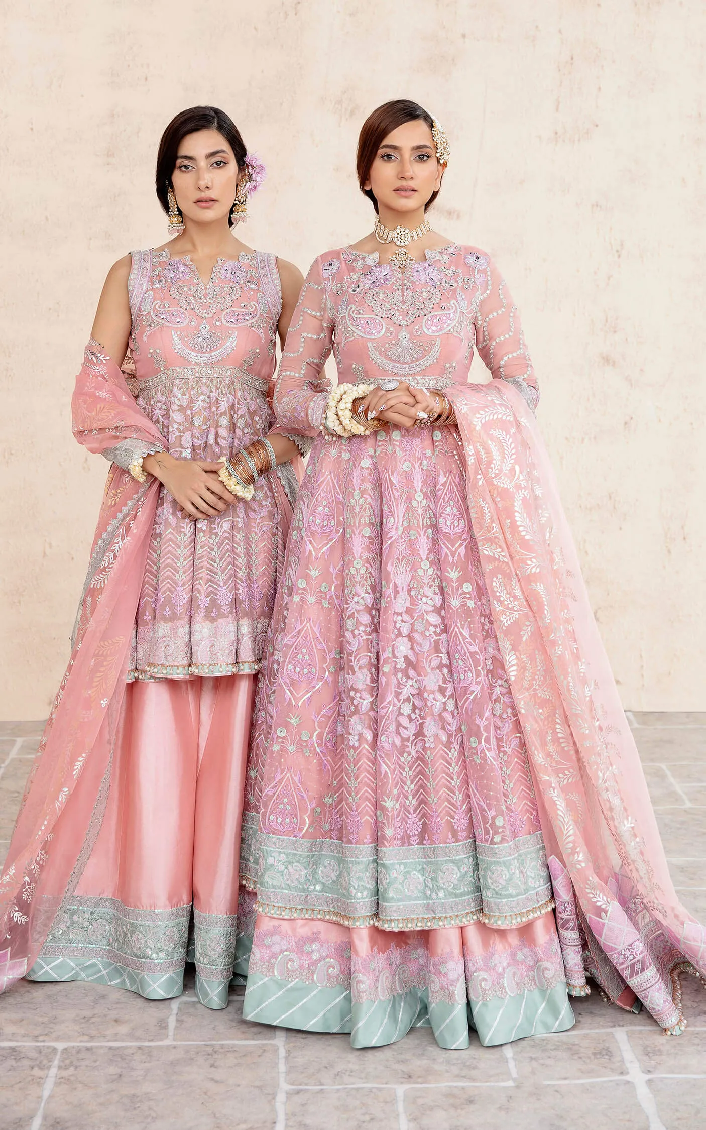 Embroidered Pink Pakistani Party Dress in Pishwas Style