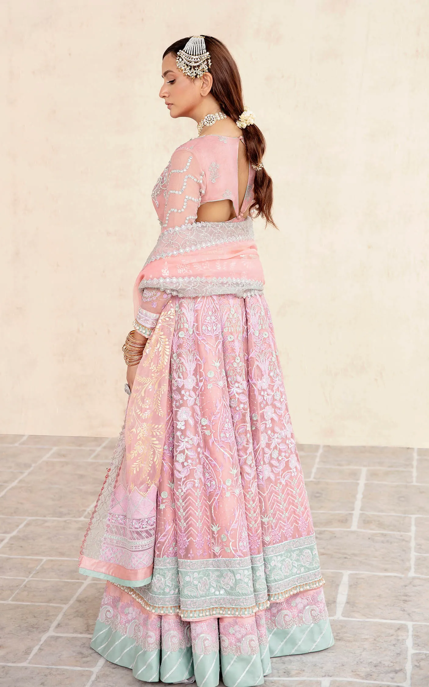 Embroidered Pink Pakistani Party Dress in Pishwas Style