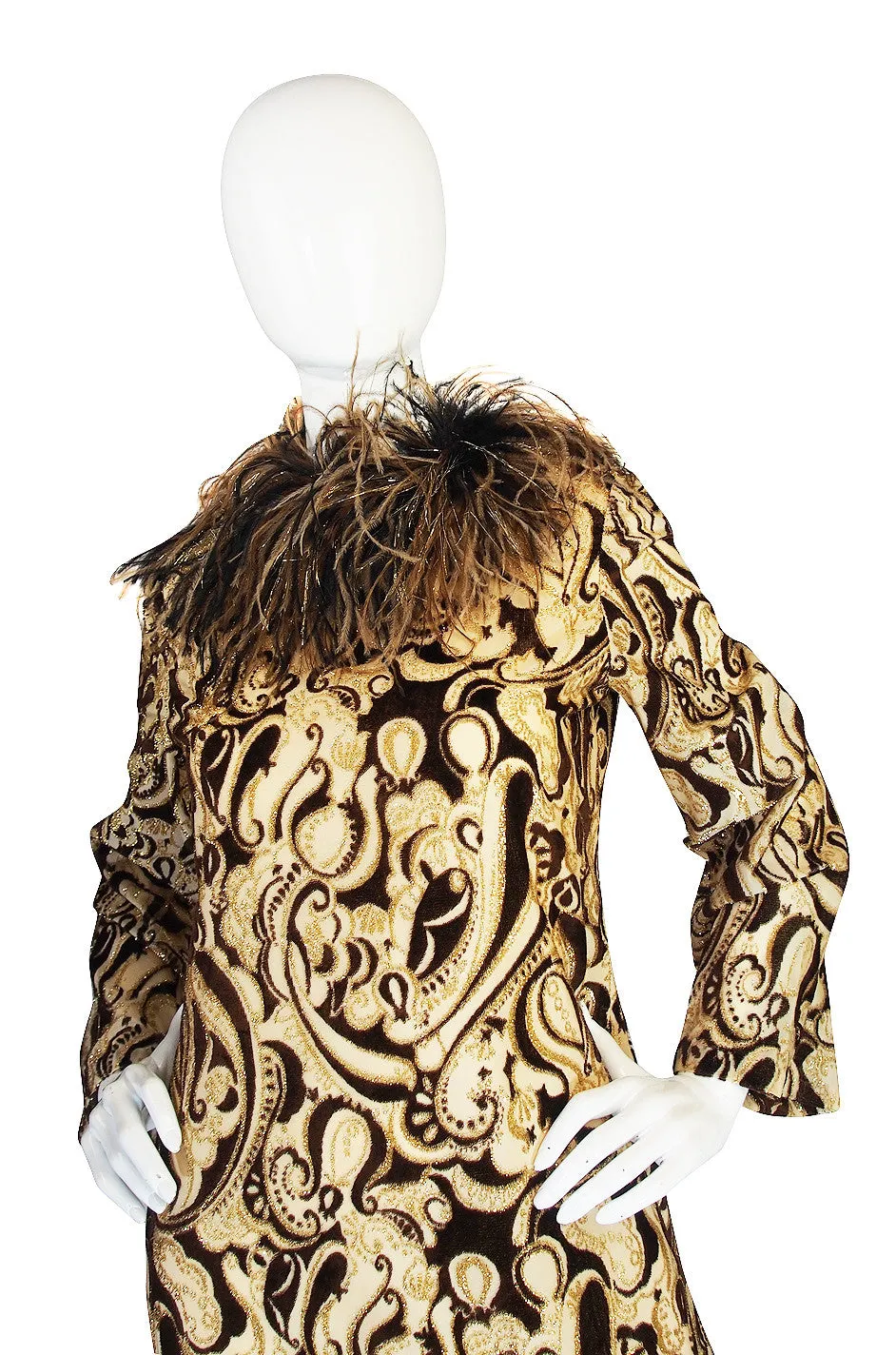 Fall 1973 Feather & Metallic Silk & Velvet Bill Blass Dress