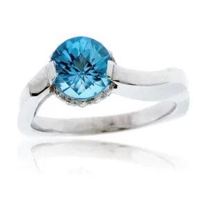 Fancy Round Cut Blue Topaz and Diamond Ring