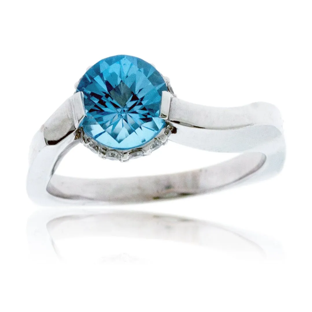Fancy Round Cut Blue Topaz and Diamond Ring
