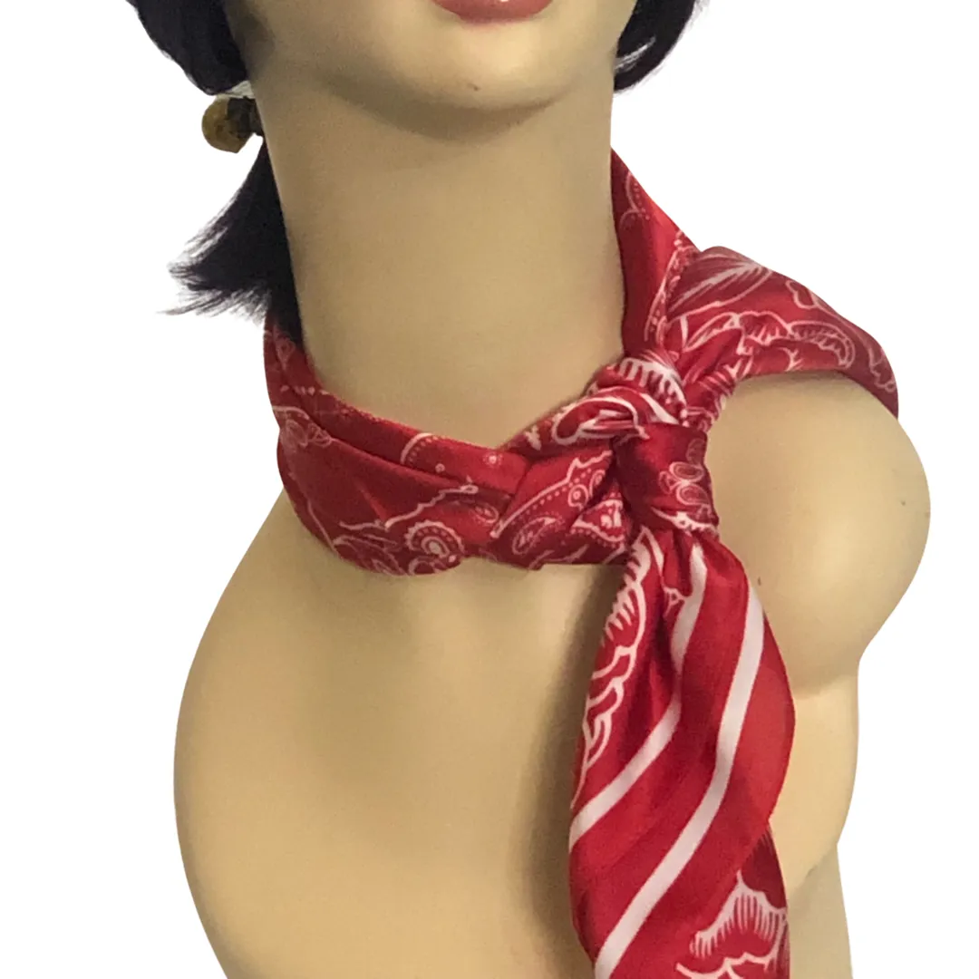 Flower Necktie Poly Silk Scarf - Red