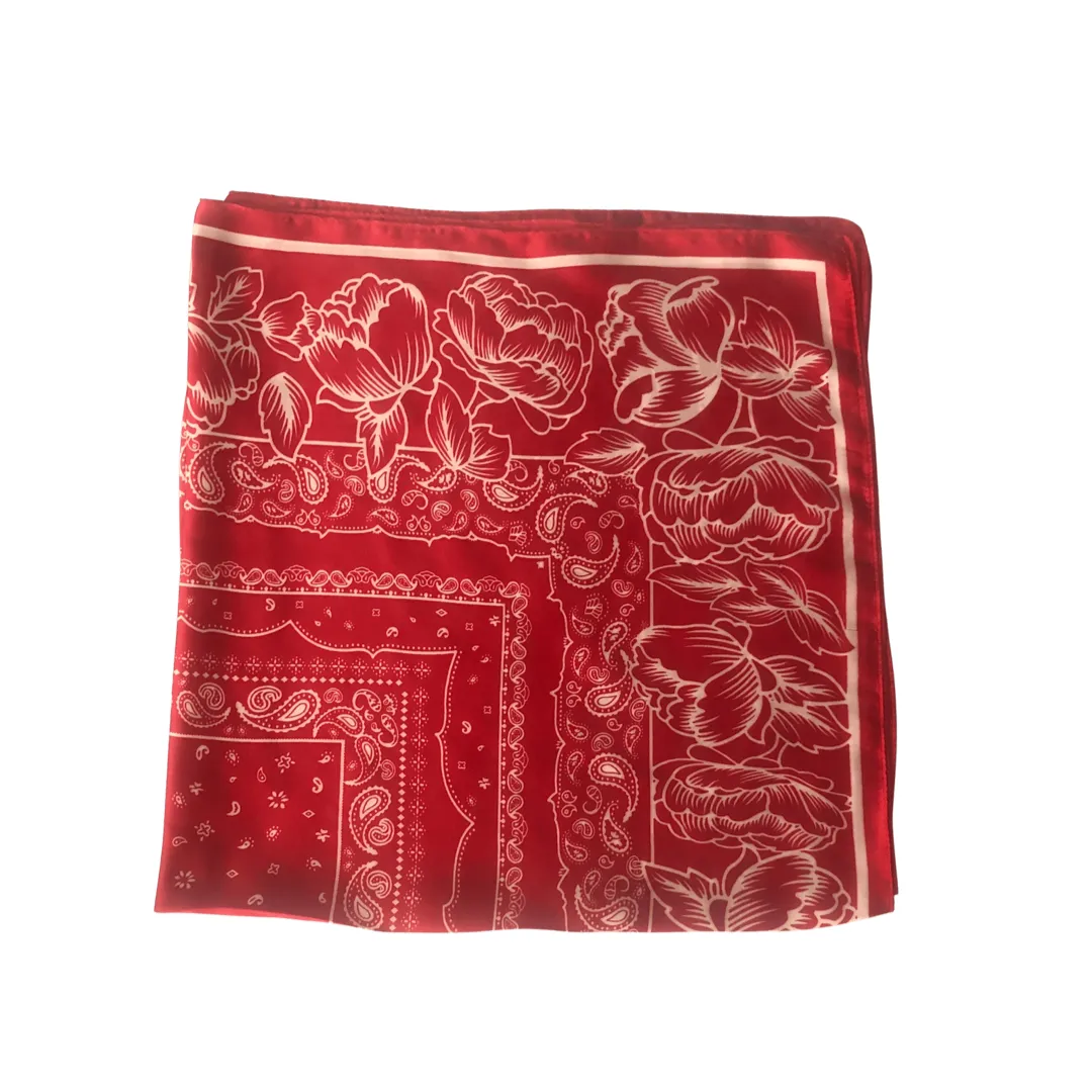 Flower Necktie Poly Silk Scarf - Red
