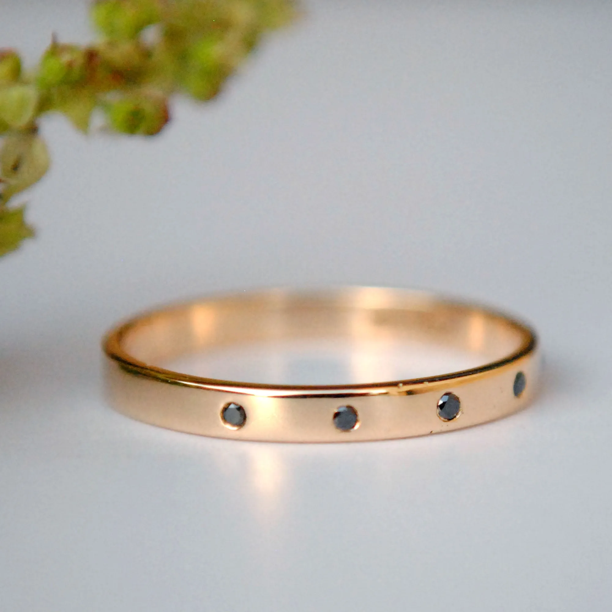 Flush Set Five Black Diamond Straight Wedding Band