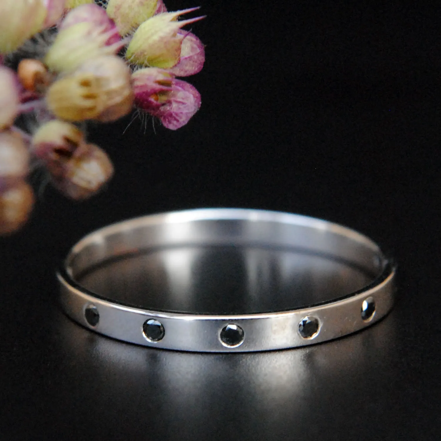 Flush Set Five Black Diamond Straight Wedding Band