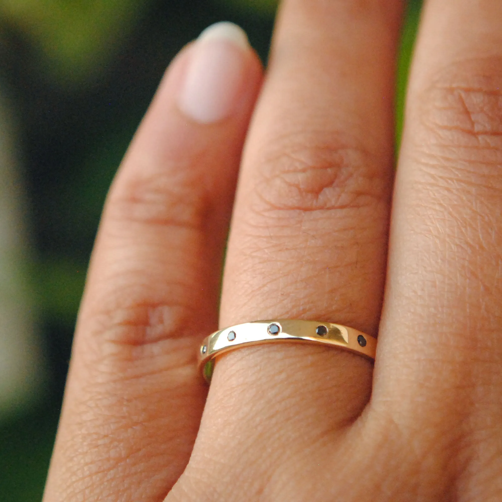 Flush Set Five Black Diamond Straight Wedding Band