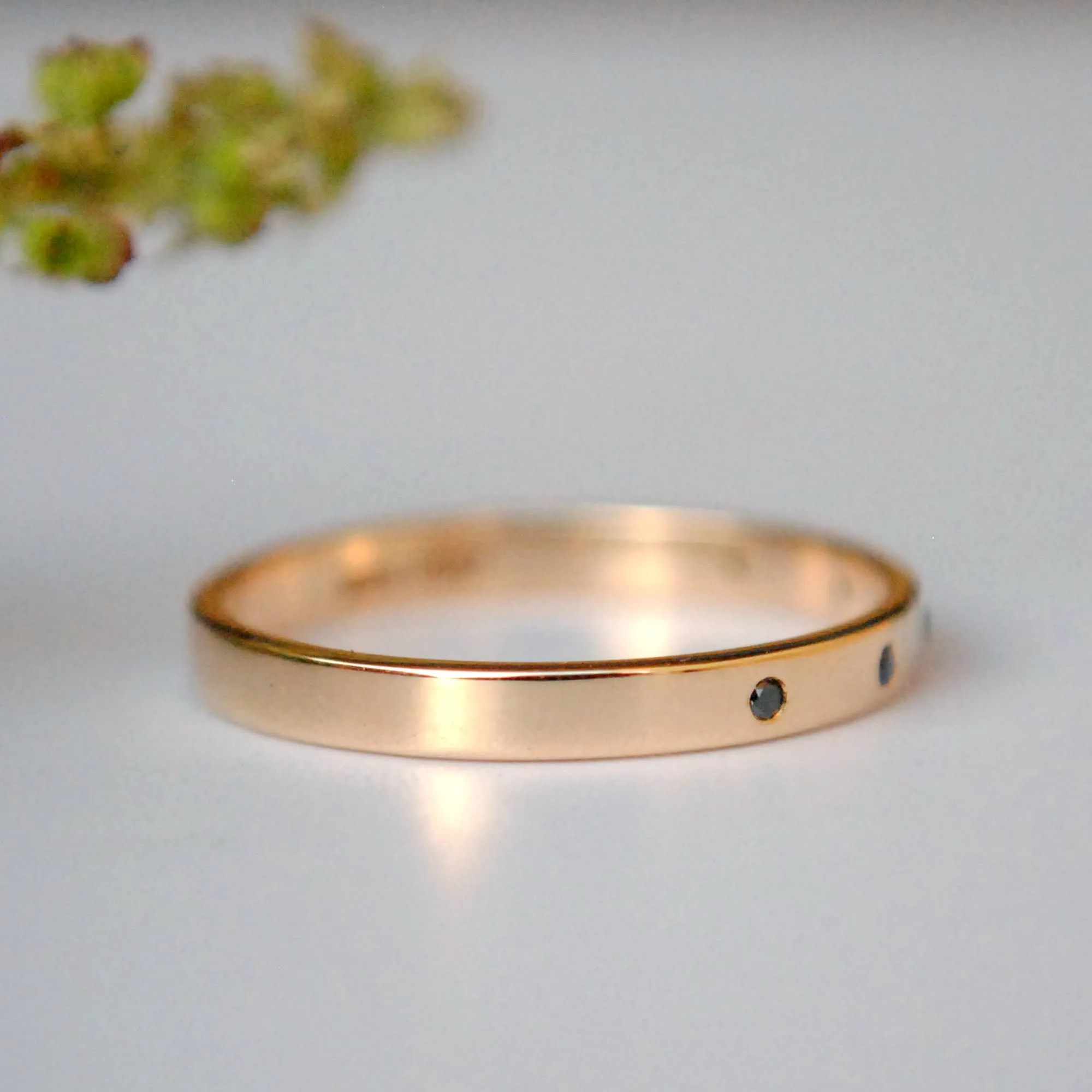 Flush Set Five Black Diamond Straight Wedding Band