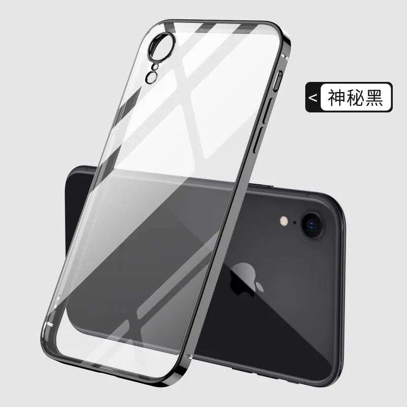 For iPhone X/XS/XR/XS Max Mobile Phone shell Square Transparent electroplating TPU Cover Cell Phone Case Golden
