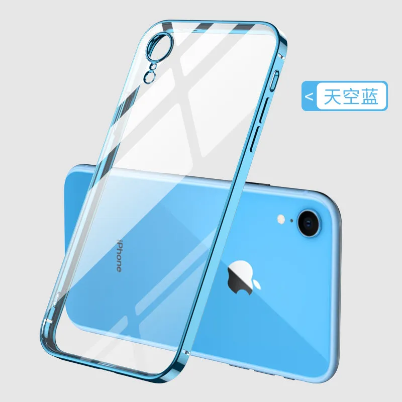 For iPhone X/XS/XR/XS Max Mobile Phone shell Square Transparent electroplating TPU Cover Cell Phone Case Silver