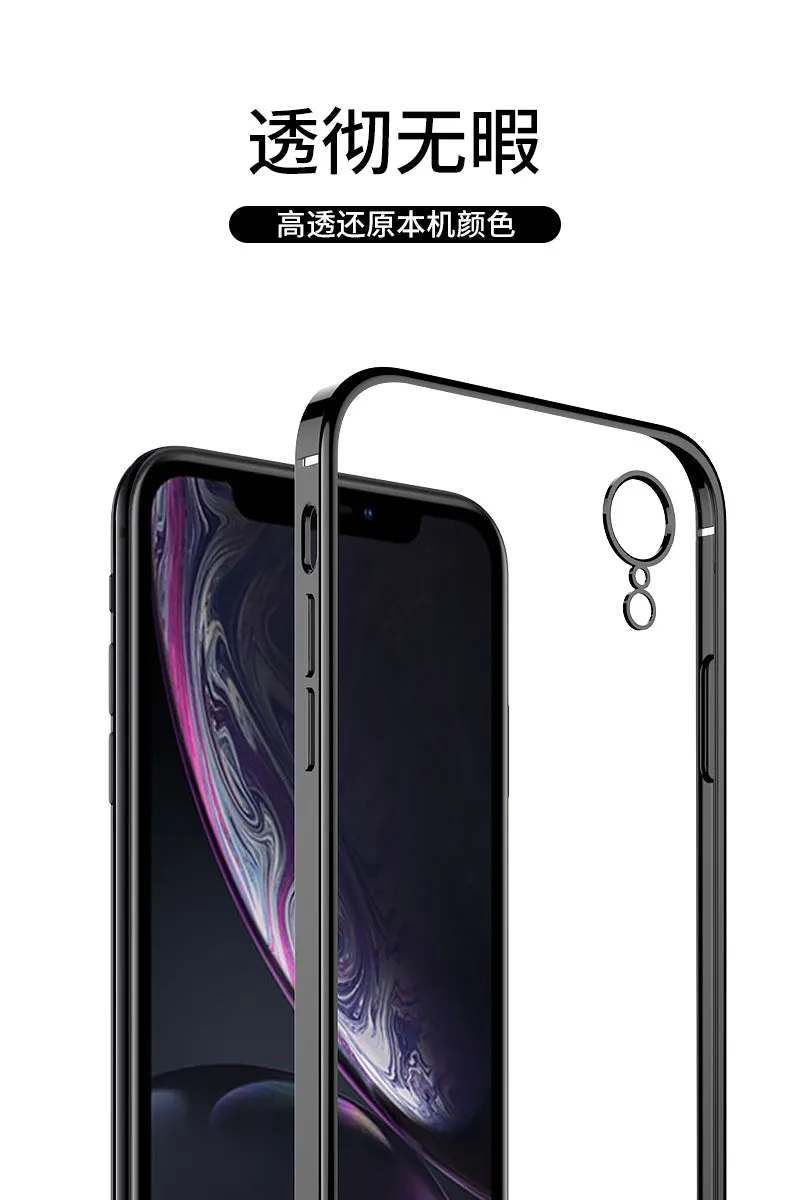 For iPhone X/XS/XR/XS Max Mobile Phone shell Square Transparent electroplating TPU Cover Cell Phone Case Silver