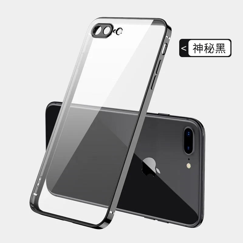 ForiPhone 7/8/SE 2020/7 plus/8 plus/6/6S/6 plus/6S plus Mobile Phone shell Square Transparent electroplating TPU Cover Cell Phone Case Golden