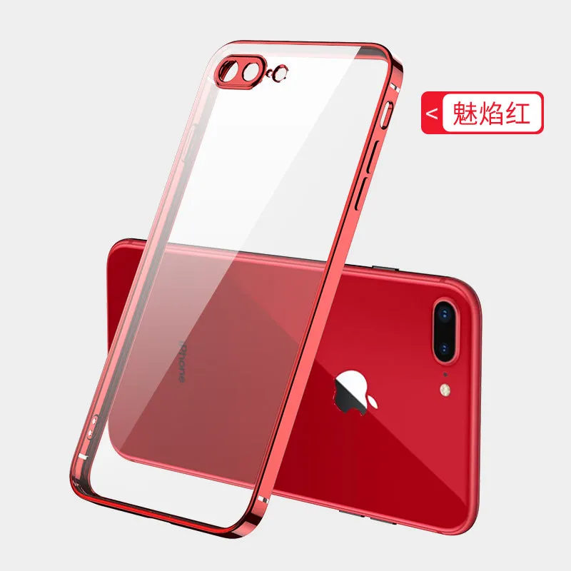 ForiPhone 7/8/SE 2020/7 plus/8 plus/6/6S/6 plus/6S plus Mobile Phone shell Square Transparent electroplating TPU Cover Cell Phone Case Golden