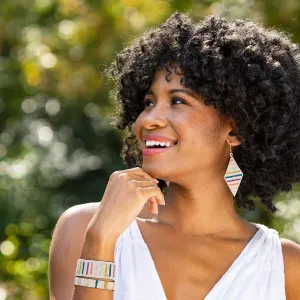 Frida Horizontal Lines Beaded Earrings {Rainbow}
