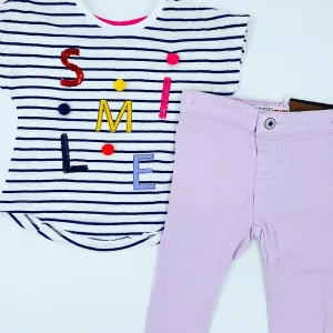 Girls navy and white striped t-shirt