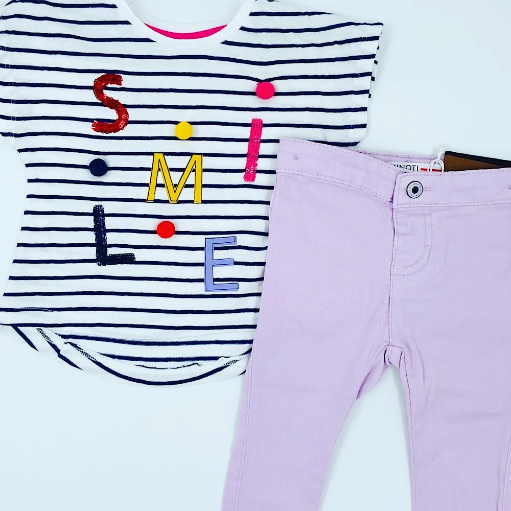 Girls navy and white striped t-shirt