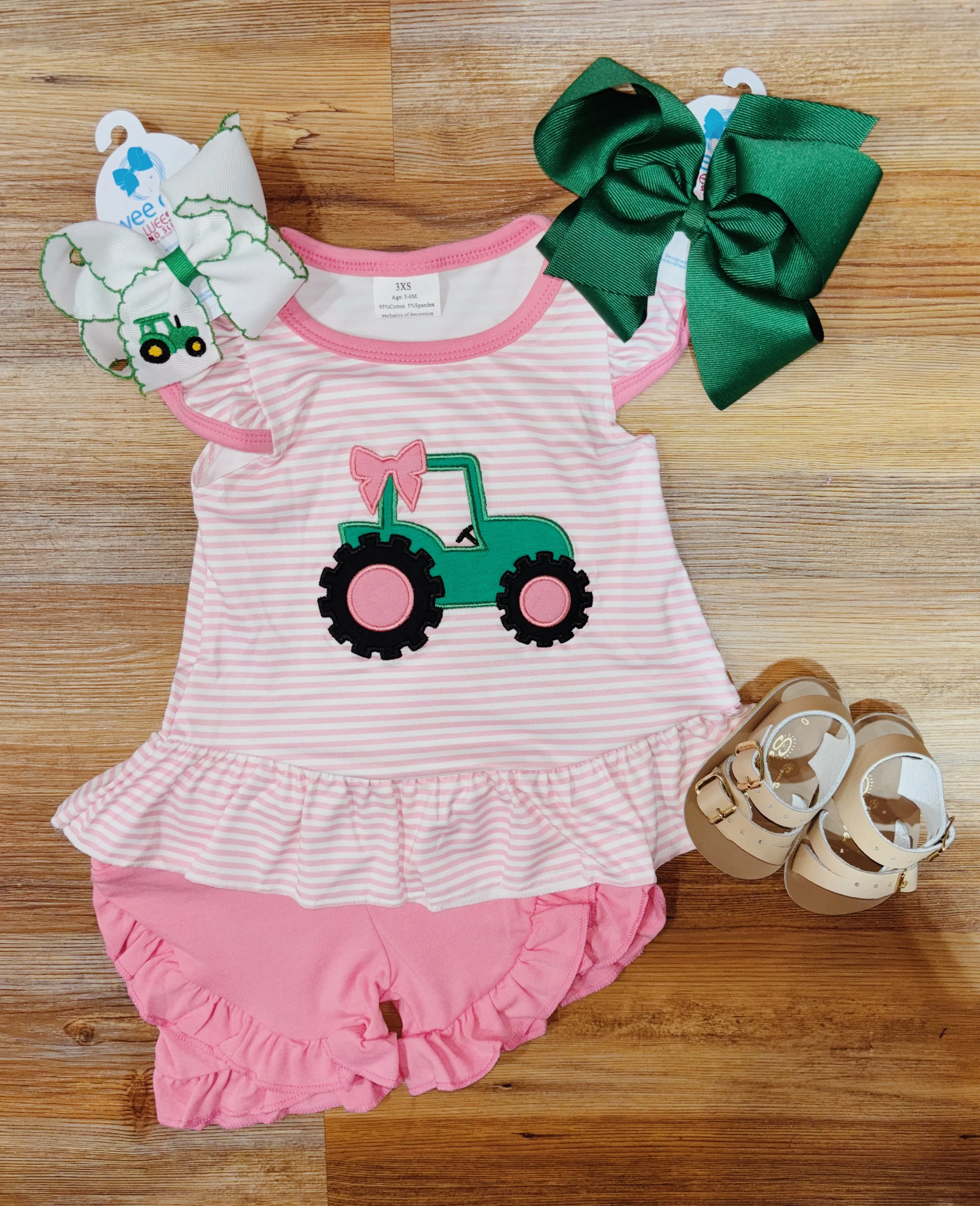 Girls Striped Tractor Set