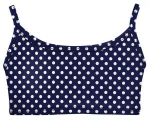 Girls UPF 50  Printed Bikini Swim Top  | Navy w- White Polka Dot