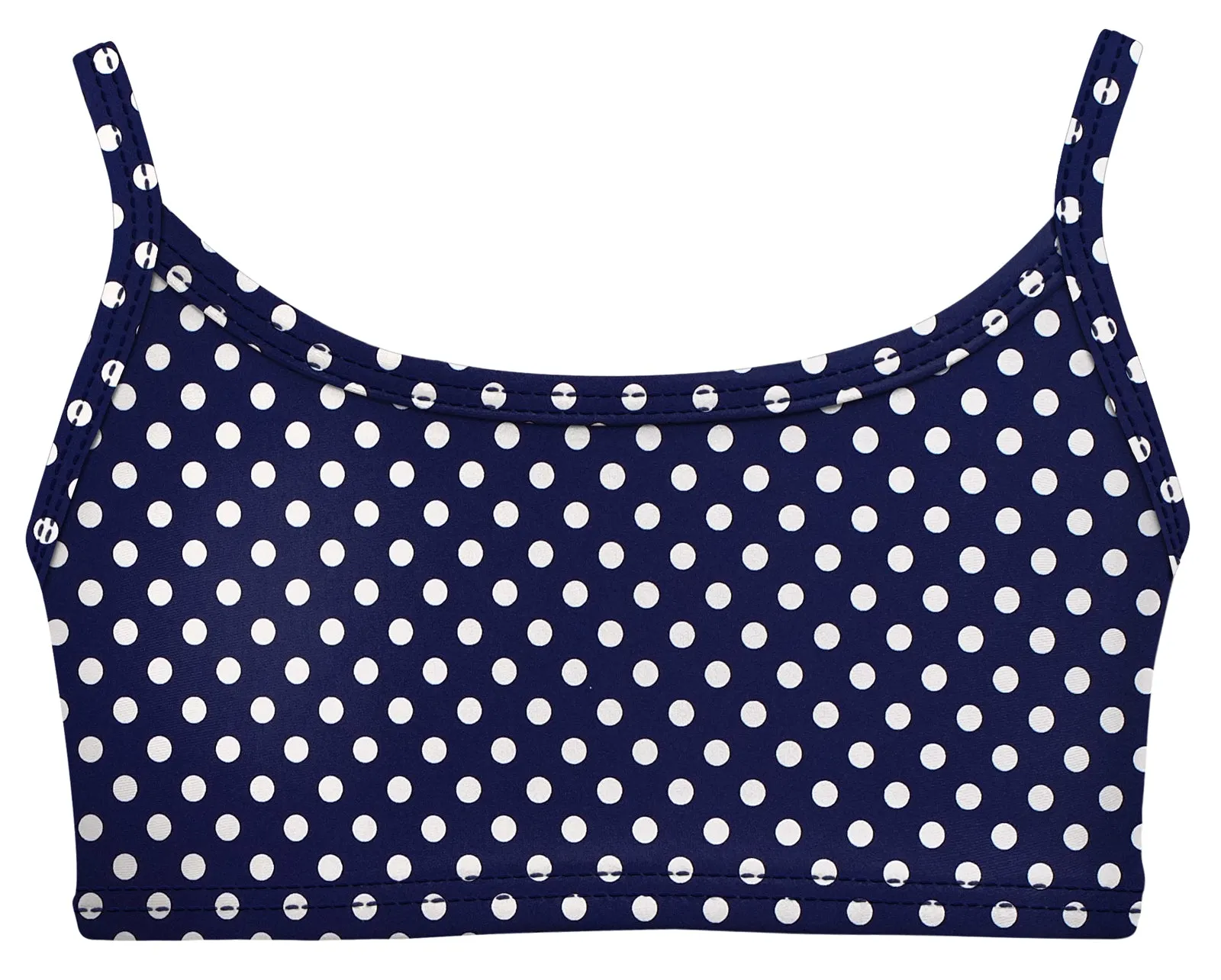 Girls UPF 50  Printed Bikini Swim Top  | Navy w- White Polka Dot