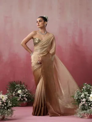 Glazed Ombre Crushed Metallic Satin Saree with Blouse Fabric