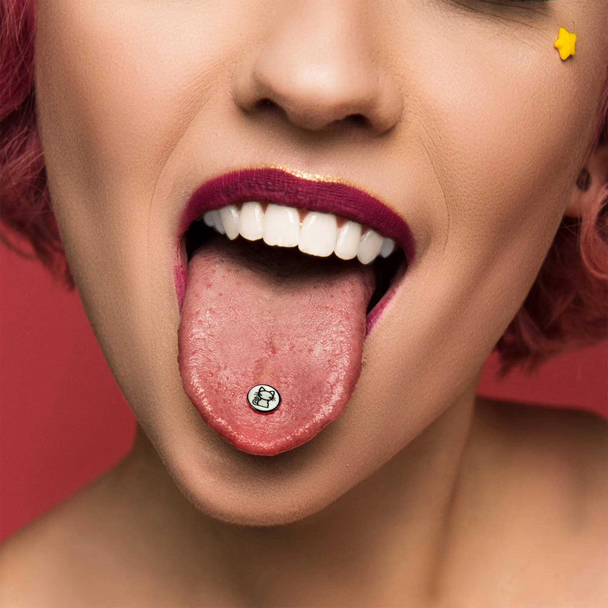 Glow in the Dark Black Anodized Kitty Cat Barbell Tongue Ring
