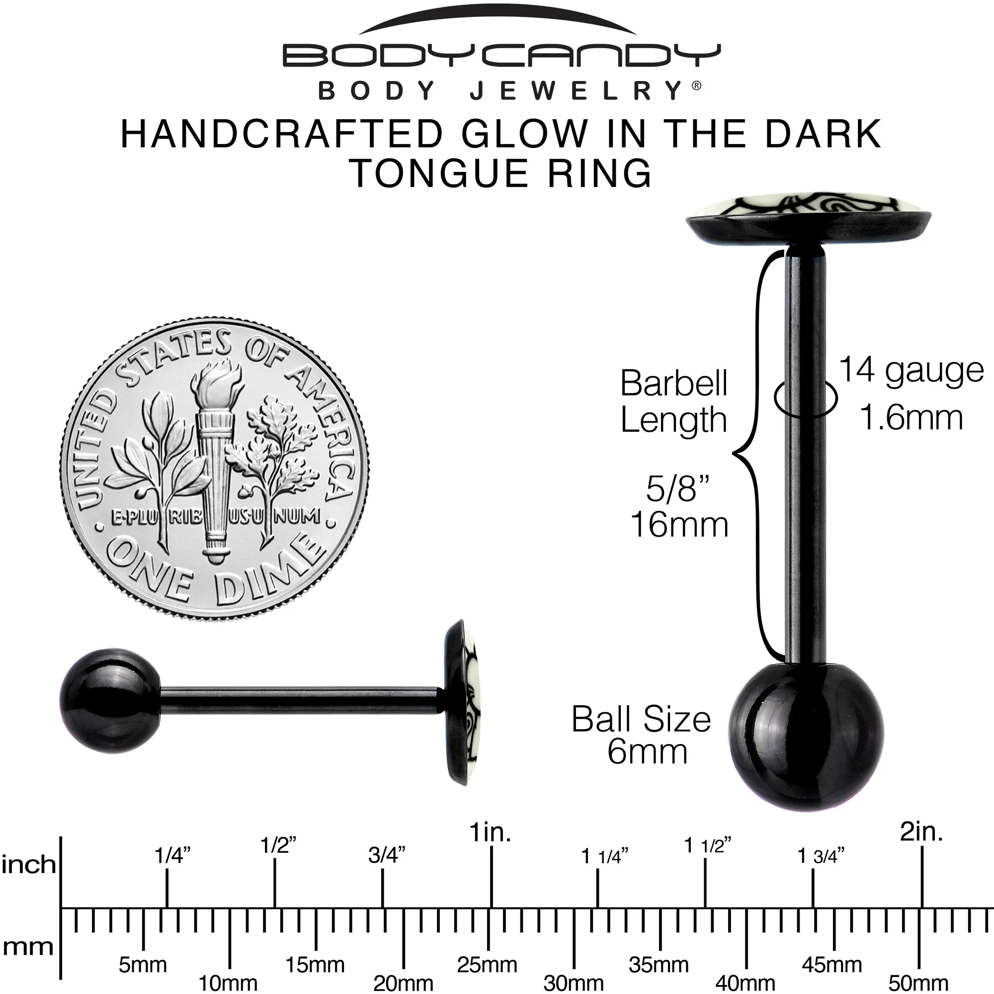 Glow in the Dark Black Anodized Kitty Cat Barbell Tongue Ring