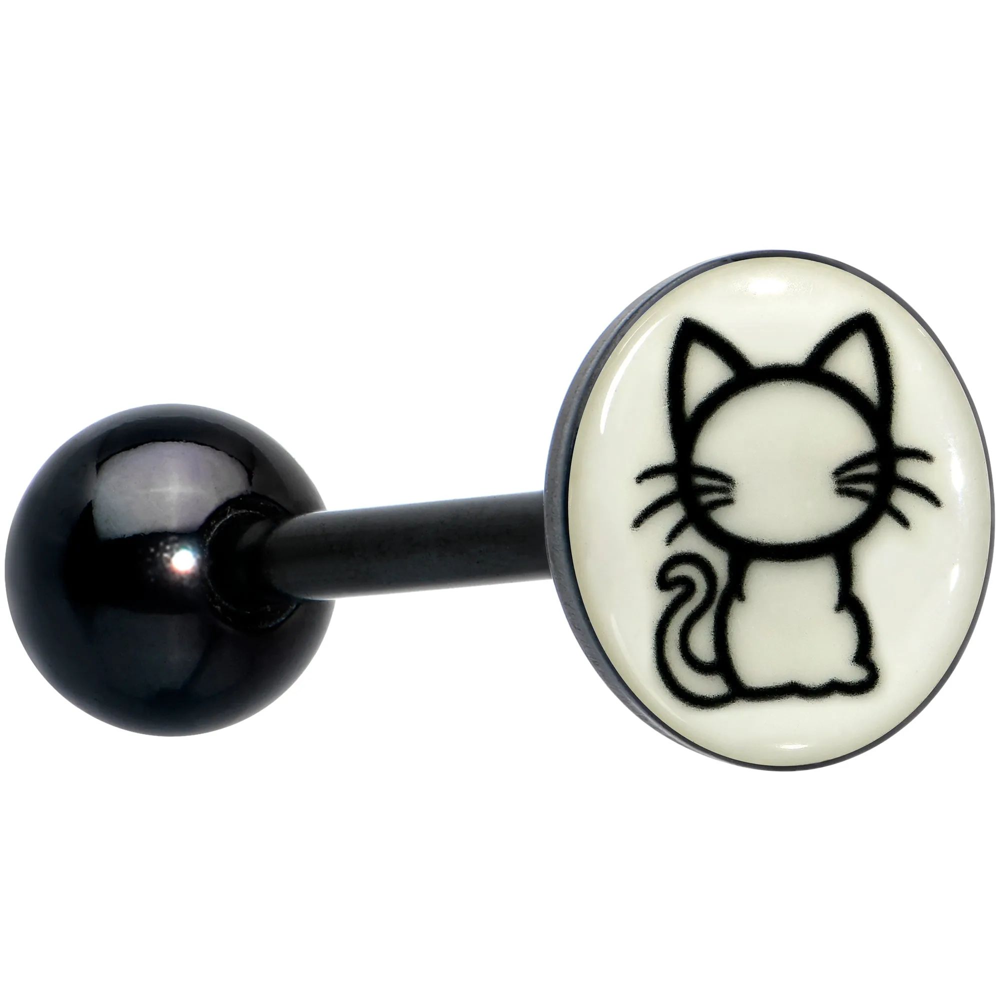 Glow in the Dark Black Anodized Kitty Cat Barbell Tongue Ring