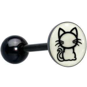 Glow in the Dark Black Anodized Kitty Cat Barbell Tongue Ring