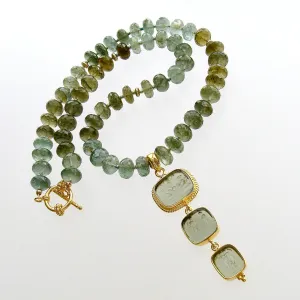 Green Moss Aquamarine  Venetian Glass Intaglio Choker Necklace - Lissone II Necklace
