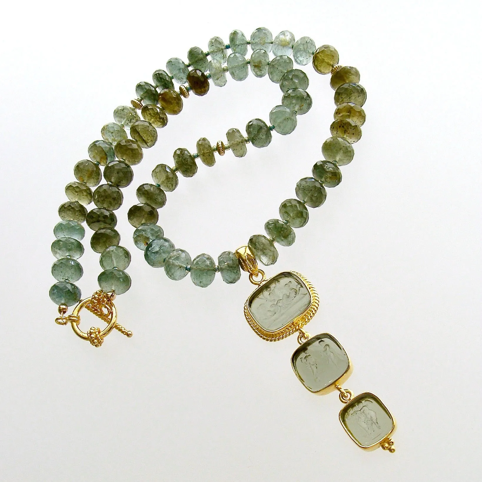 Green Moss Aquamarine  Venetian Glass Intaglio Choker Necklace - Lissone II Necklace