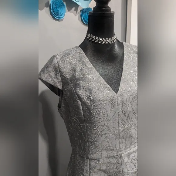 Halston Heritage Metallic Gray Jacquard Dress