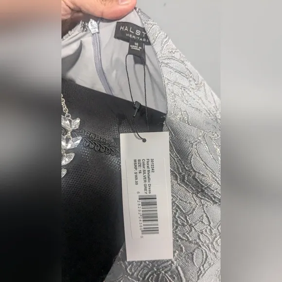 Halston Heritage Metallic Gray Jacquard Dress