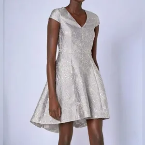 Halston Heritage Metallic Gray Jacquard Dress