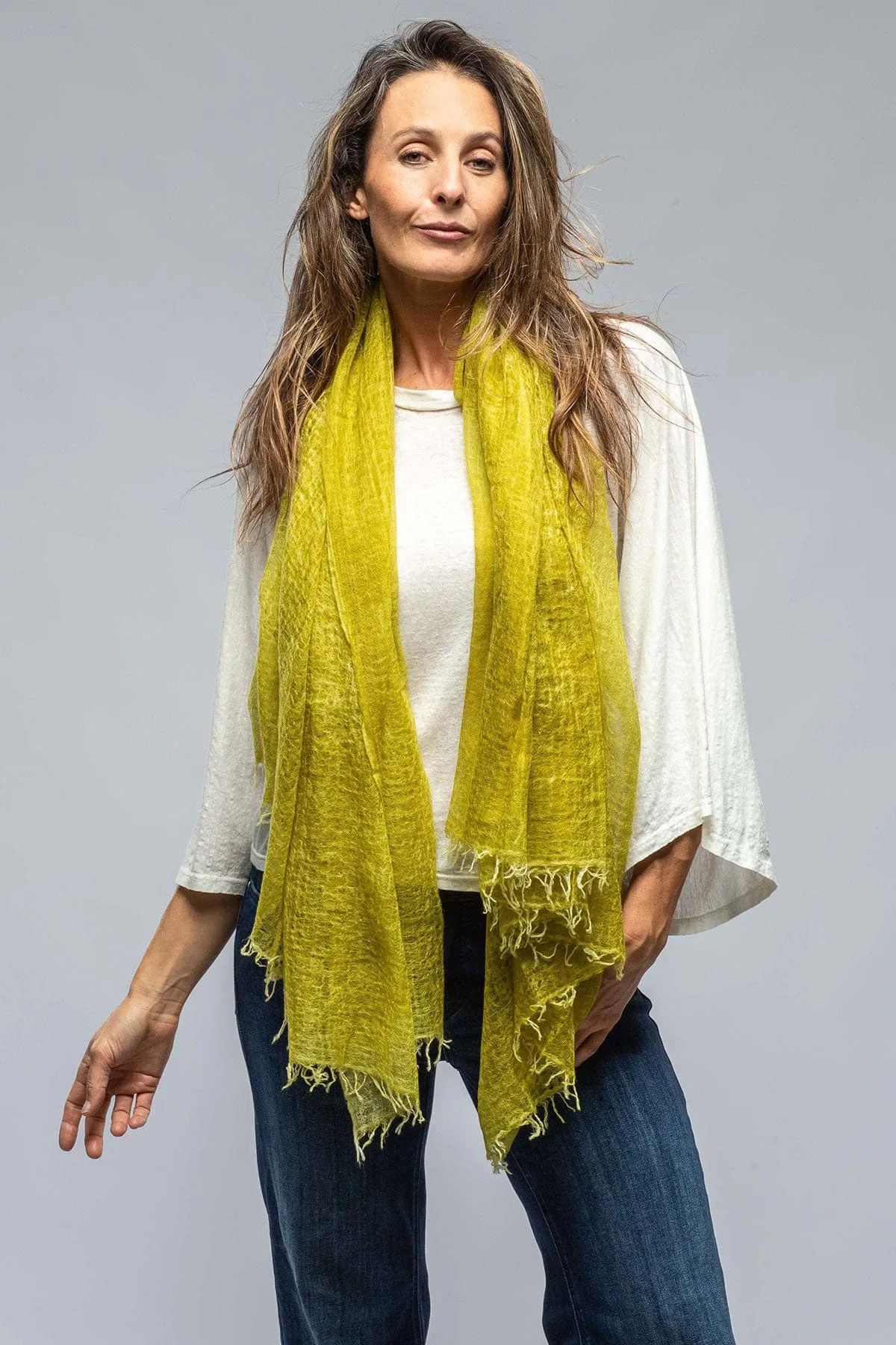 Hand Painted Cashmere Scarf In Lichen