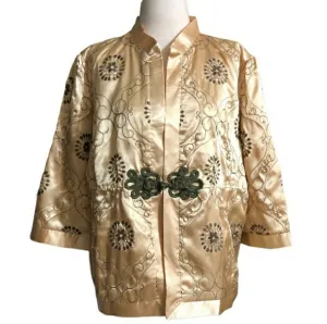 HOT IN HOLLYWOOD Gold Embroidered &amp; Quilted Satin Bed Jacket Kimono Size…