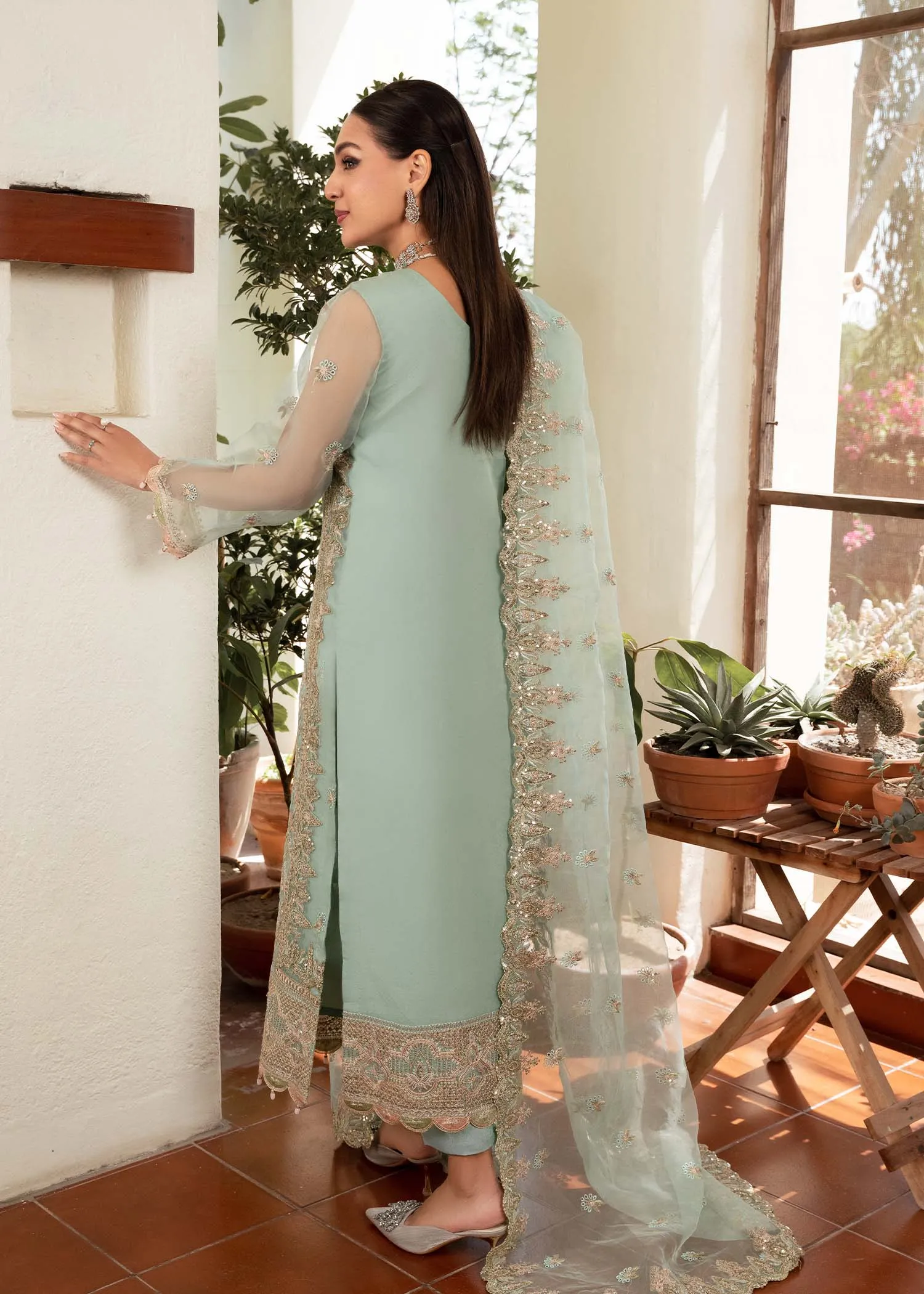 Ice Blue Embroidered Pakistani Salwar Kameez Dupatta Salwar Suit
