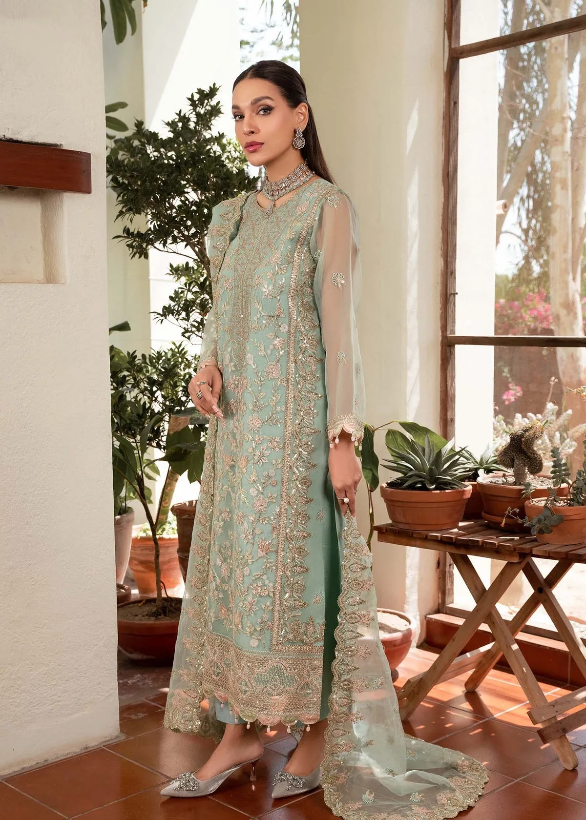 Ice Blue Embroidered Pakistani Salwar Kameez Dupatta Salwar Suit