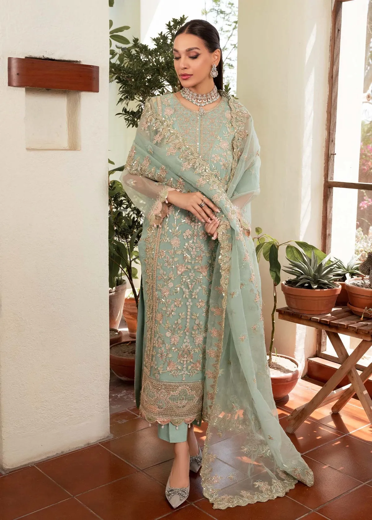 Ice Blue Embroidered Pakistani Salwar Kameez Dupatta Salwar Suit