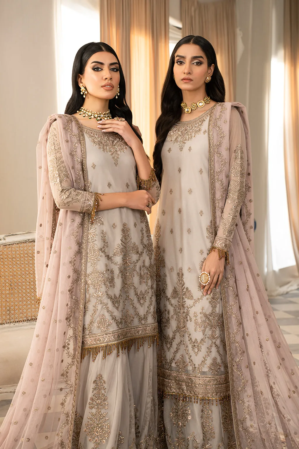 Ivory Embroidered Pakistani Wedding Dress in Kameez Sharara Style