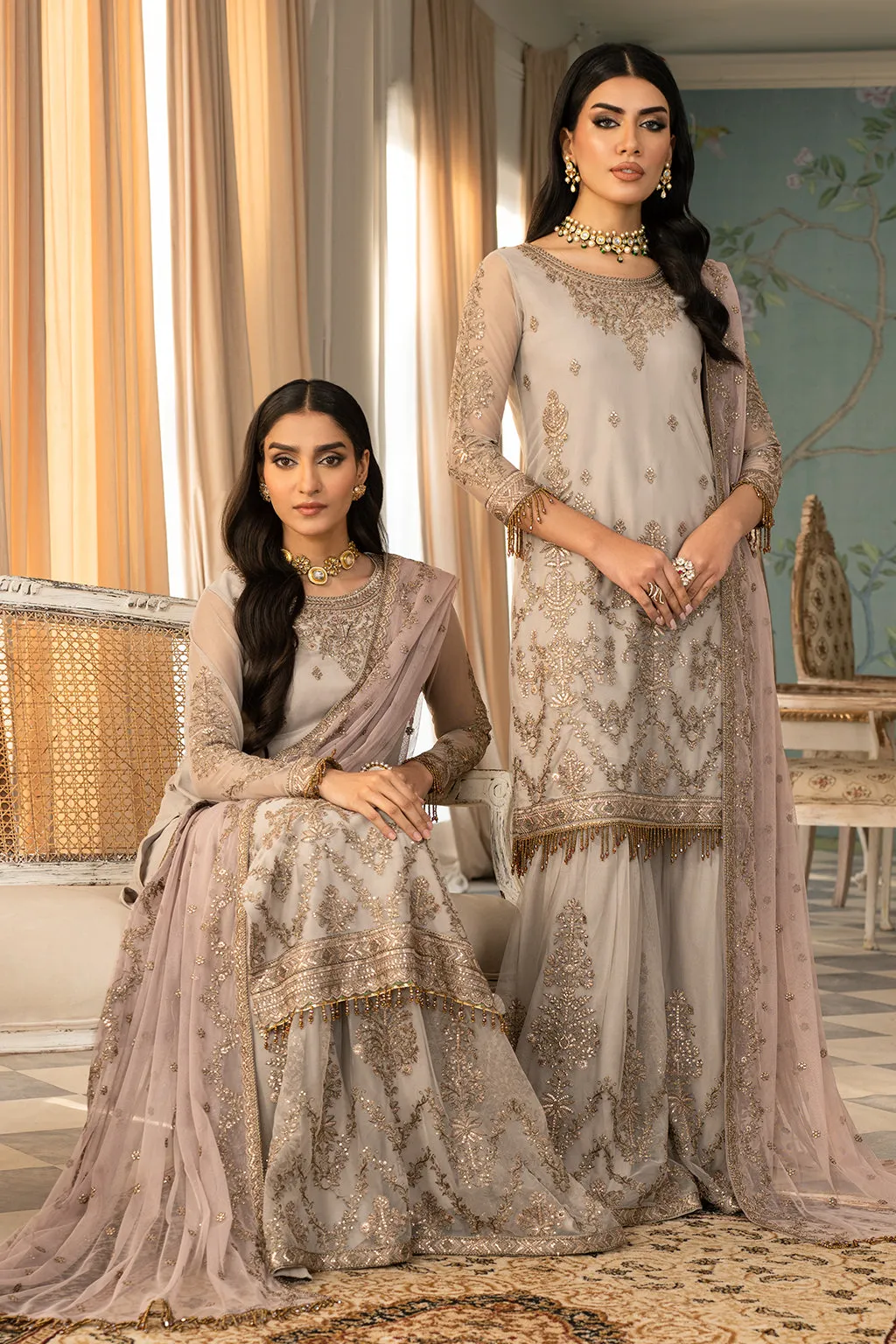 Ivory Embroidered Pakistani Wedding Dress in Kameez Sharara Style